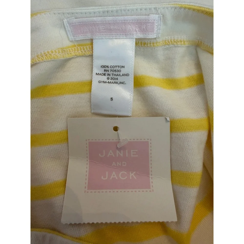 NWT Janie and Jack Girls Yellow Bateau White Striped Top Navy Bow‎ Accent Size 5
